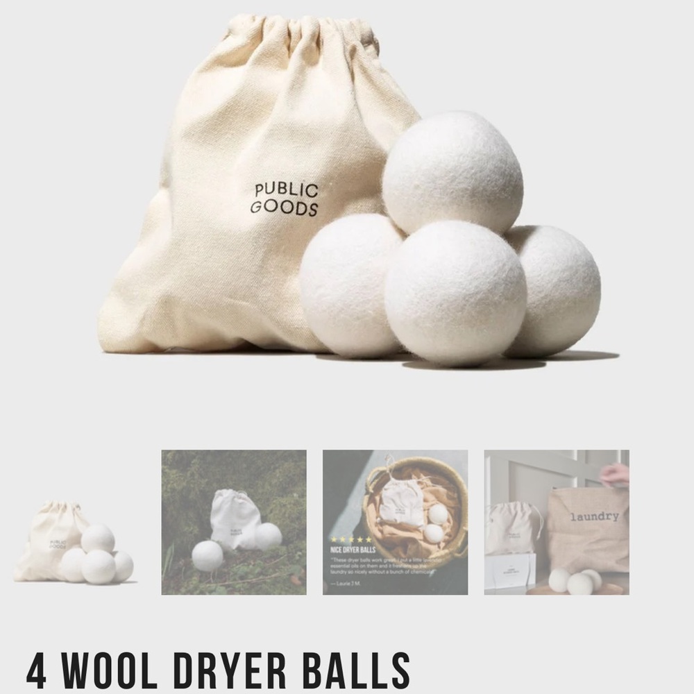 4 Public Goods Wool Dryer Balls Natural Fabric Softener 100 Organic reusable bag